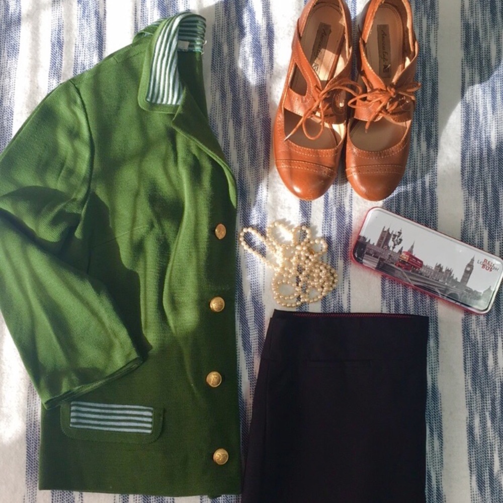 Vintage Butte Knit 100% Wool Knit Green Blazer